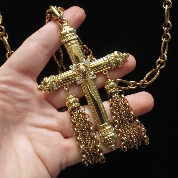 Givenchy Vintage LARGE Crystal Cross Necklace RARE Collector Piece - Picture 5 of 16